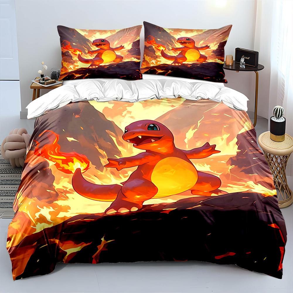 Pokémon Charizard Print Bedding Set Children 3 Pieces King Size Bed Set Pillowcase Adult Child Bed Cover Bedroom for Gifts