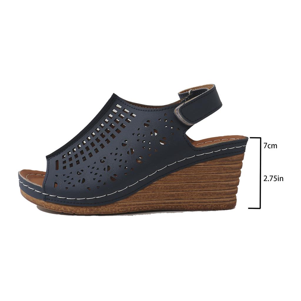 New summer hollow wedge heel women's sandals fashion and leisure word with fish mouth sandals muffin platform women's shoes