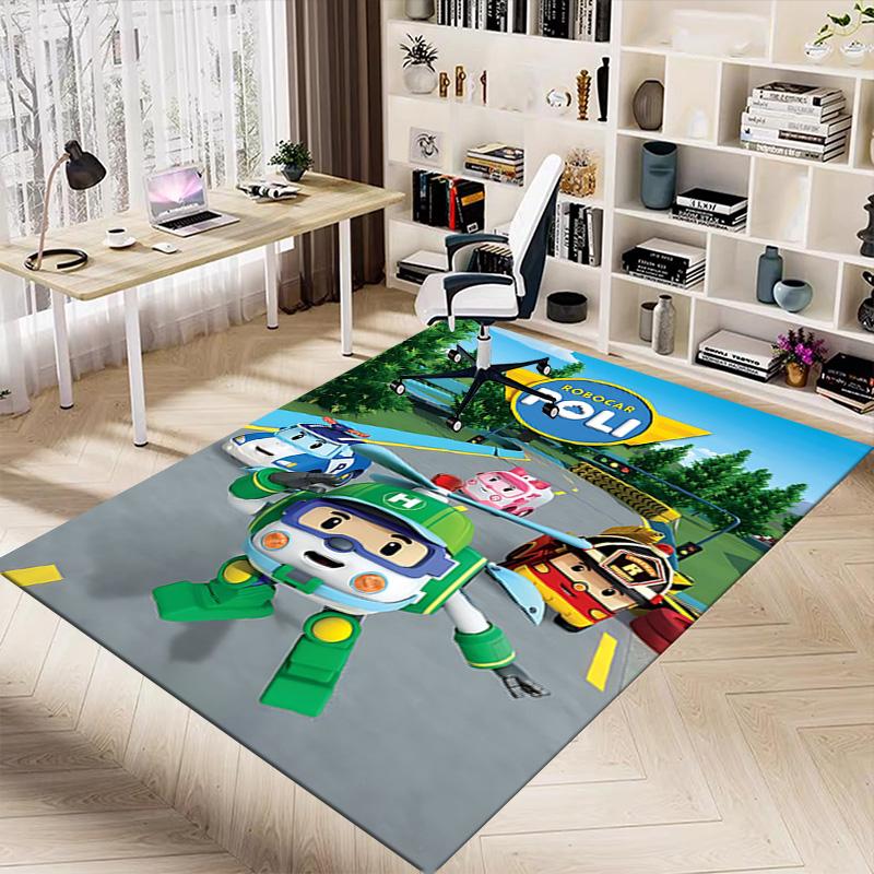 1pc Robocar Poli Adventure Carpet for Playroom Bedroom Living Room Sofa Home Decor,kids Game Area Rug Non-slip Floor Mat Y730158