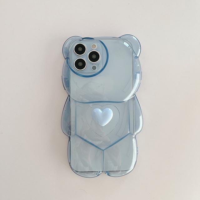 Cartoon 3d Bear Shape Cute Design Clear Case For Iphone 13 12 11 Pro Max Xs Max Xr X Korean Love Heart Lens Protection Cover