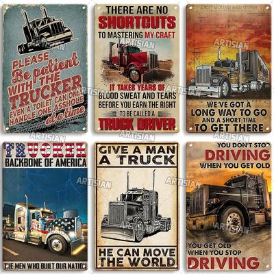 Artisian Driving Metal Poster Truck Driver Tin Sign Tractor Vehicle Car Trucker Decorative Plaque Wall Decor Garage Bar Pub Club