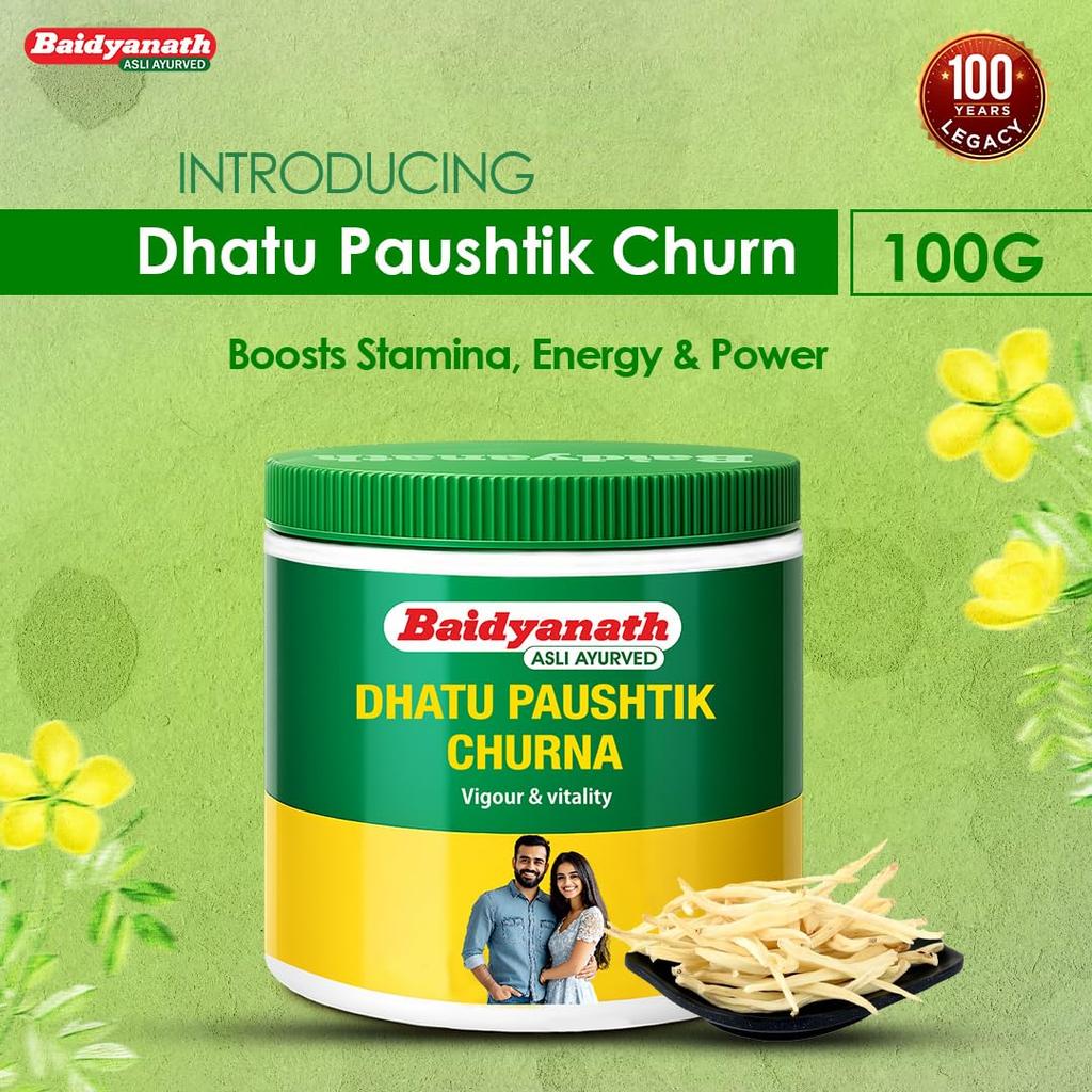Baidyanath Dhatu Paushtik Churna - 50g (Pacote de 2) | Pó Herbal Ayurvédico para Força, Resistência e Suporte Energético Diário | Com Ashwagandha, S