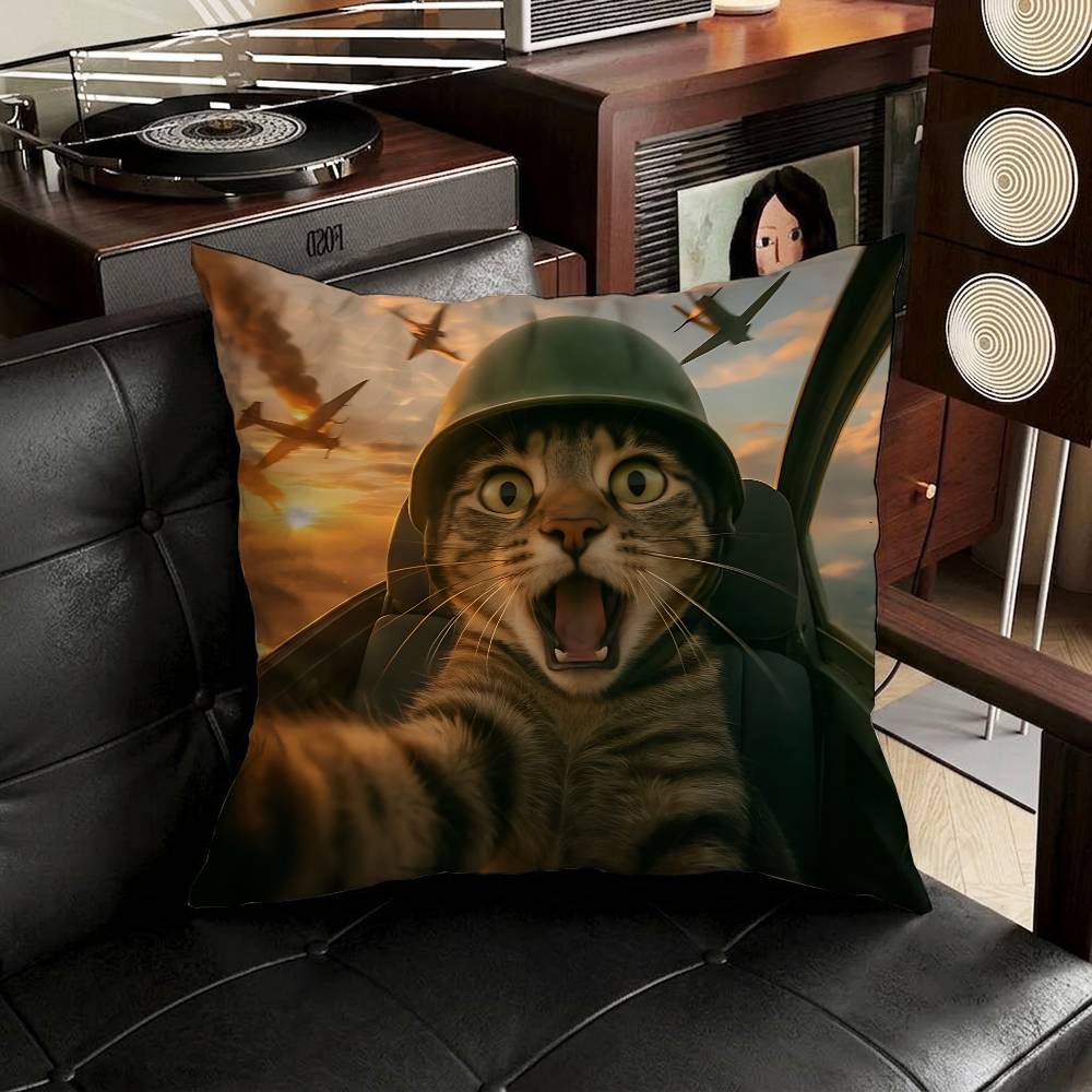 Cute Funny Rainbow Alien Cat Pillow Case Square DoubleSided Printing Short Plush Sofa Cushion Cover Bedroom Bedside Pillow
