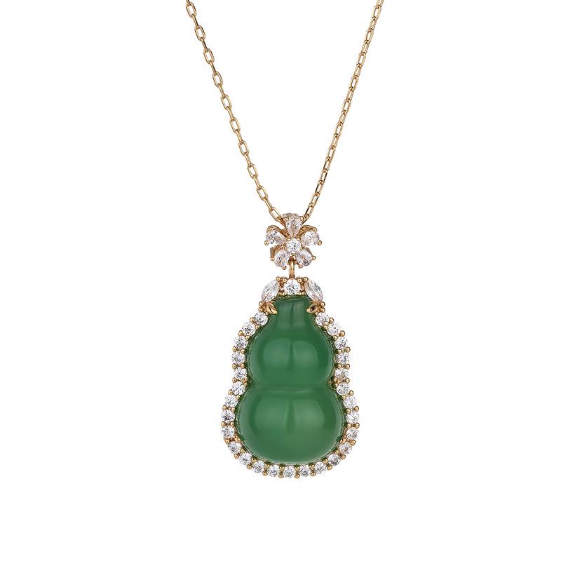 Aieryuan Ethnic Style Green Chalcedony Gourd Jade Pendant Necklace