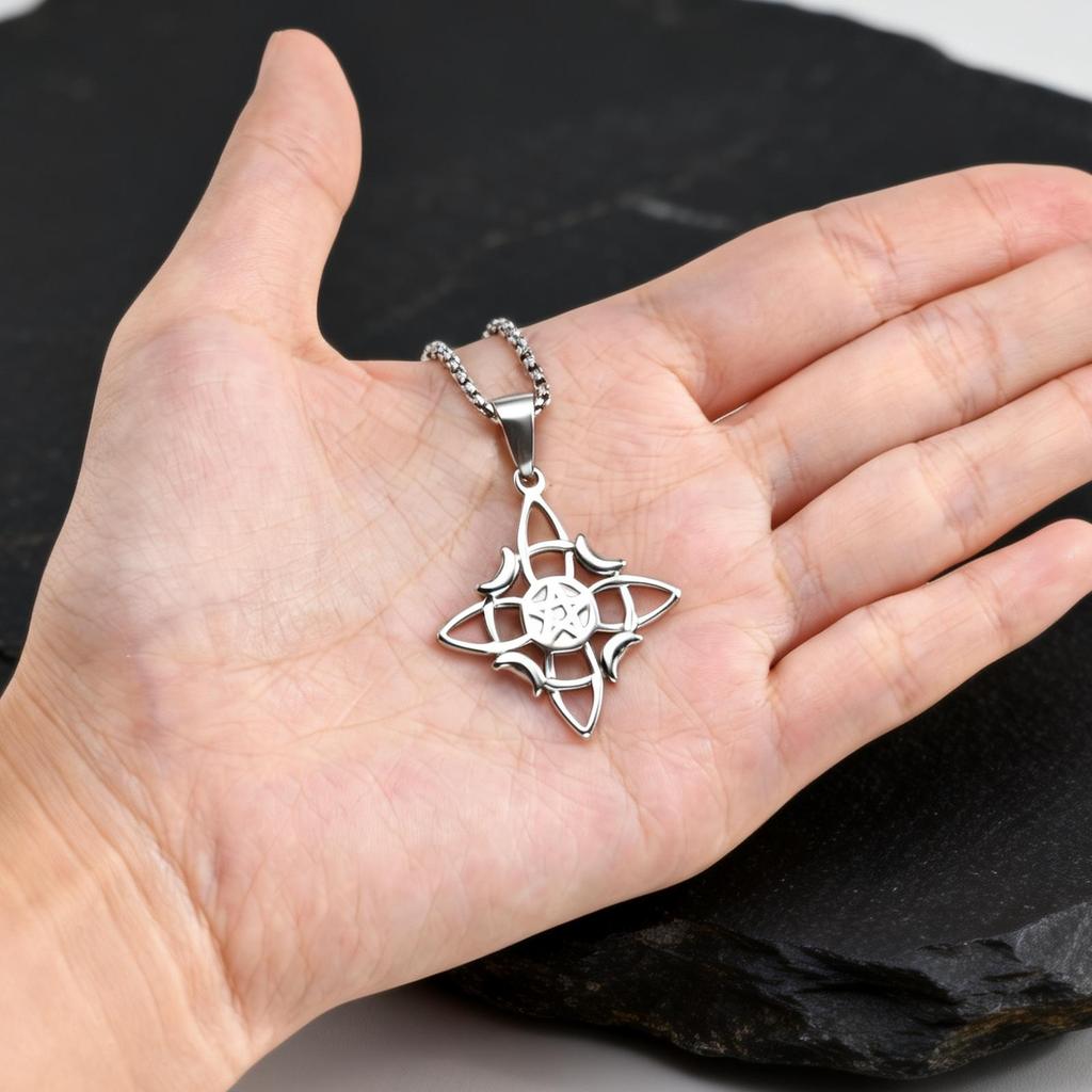 Waterproof Celtic Knot Necklace for Men Women,Witchcraft Moon Pentagram Pendant Necklace,Amulet Jewelry Gift