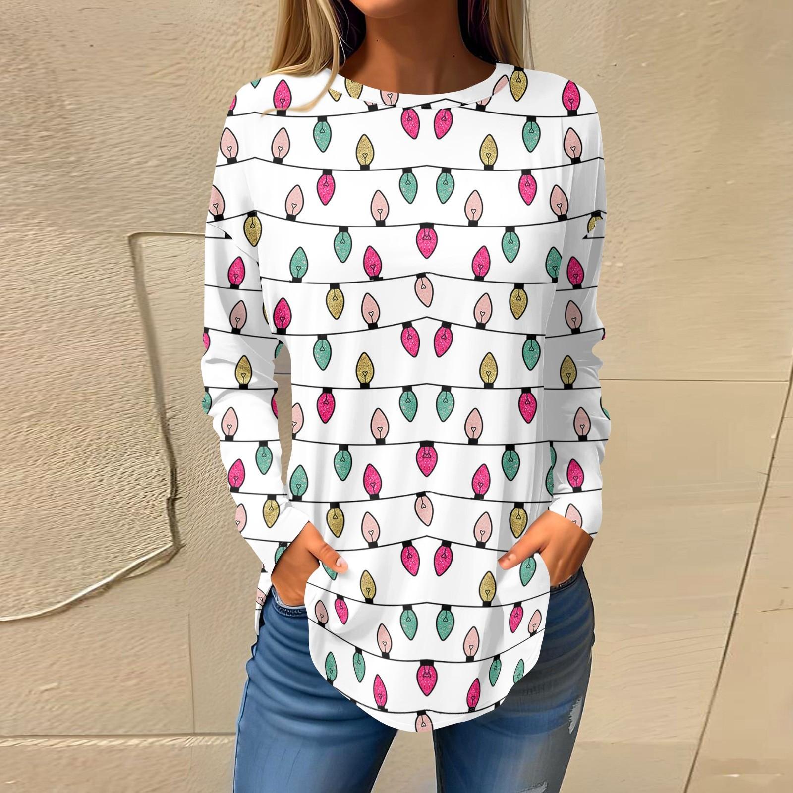 

Футболки для женщин, осенние повседневные рубашки с длинным рукавом, толстовки с винтажным графическим принтом, топы, пуловеры, рождественские XXXL белый