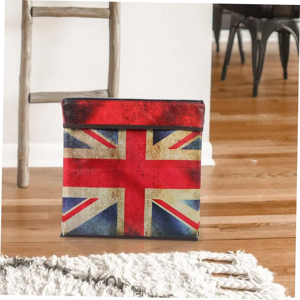 ABOOFAN Flag Storage Box, British Flag Ottoman, Storage Stool, Storage Chest, Footrest, Folding Step Stool, Footstool with Storage, Kids Toy