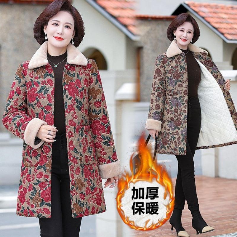 Winter neu Samt lang verdickt warm Baumwolle gepolstert Mantel mittel Damen floral Baumwolle gepolstert Jacke Baumwolle gepolstert Jacke