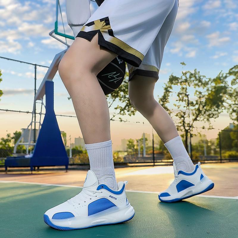 Mens Basketball Shoes High Top Breathable Cushioned Anti-Slip TPR Sole Synthetic Leather Mesh Upper