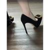 Small Suede Pointed Head Thin Heel High Heels Niche Black Women's Single Shoes Square Buckle Waterproof Table