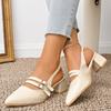 Summer Baotou High Heels Women's Fashion Pointed Toe Shallow Mouth Metal Belt Buckle Non-slip Square Heel Sandals