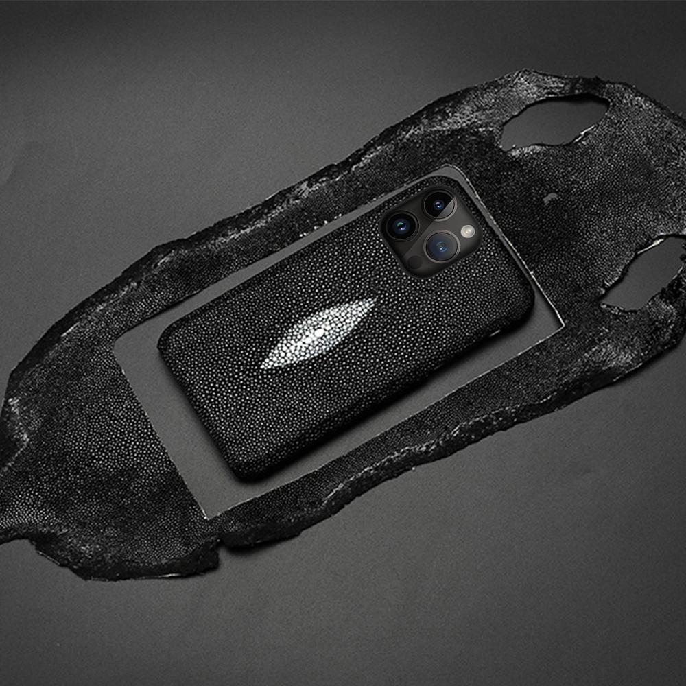 Genuine Stingray Leather Phone Case for iPhone 15 12 13 14 Pro Max 15Pro 13Pro 14Pro 15Plus 14Plus 12Pro 11 Pro Max Luxury Cover