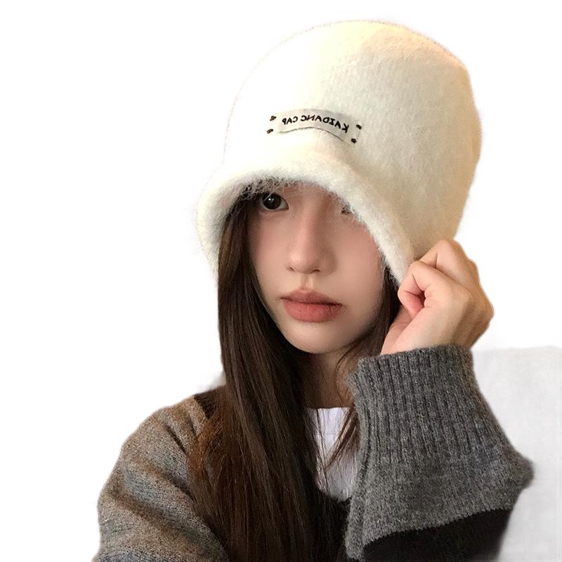 Korean Patch Wool Hat Women's Autumn and Winter Sweet and Cute Plush Pile Hat Big Head Circumference Warm Ear Protection Cold Hat