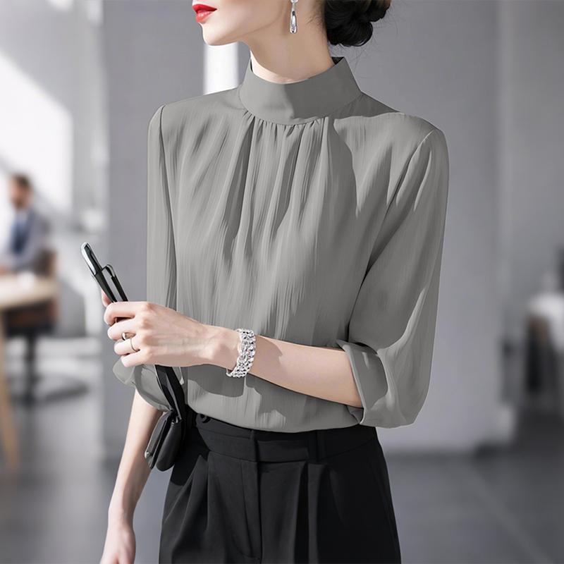 ZANZEA Women Stand Collar Loose Casual Long Sleeve Blouse