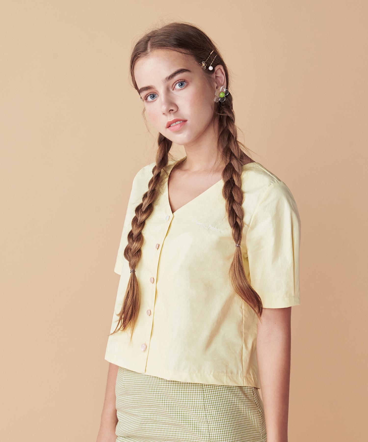 Dear Fear Coated V-Neck Shirt Lemon Yellow/Free