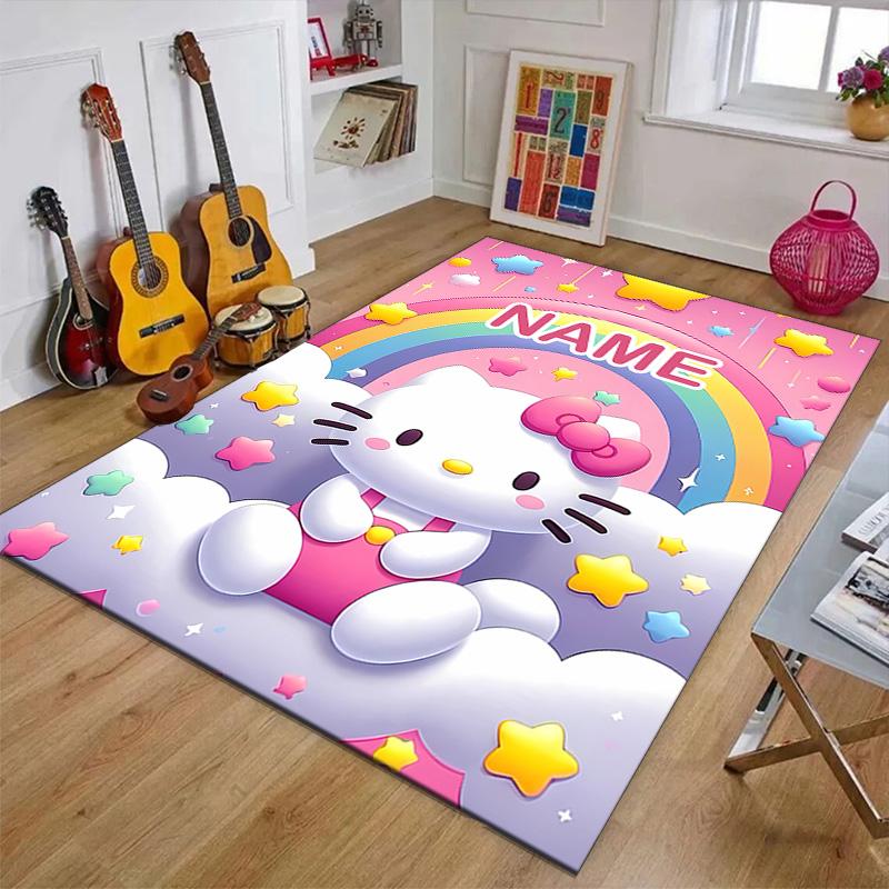 Custom HelloKitty Mat Personalized Name, Polyester Washable Indoor Entryway Rug, Gift for Christmas, Easter, Thanksgiving Day