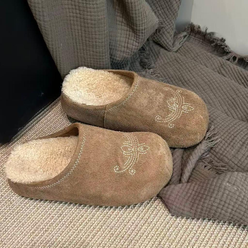 Sycamore Shadow Wood 2025 Autumn and Winter New Fluffy Velvet Fashion Versatile Platform Casual Half Drag Boken Shoes Women