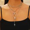 Creative Fashion Sense Colorful Double Layer Cross Pendant Collarbone Chain Y Shaped Tassel Necklace
