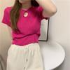Summer Sexy Hollow Button Knitted Short Sleeved T-shirt with Women's Design Sense Short Style Interior Look Thin Bottom Shirt Top