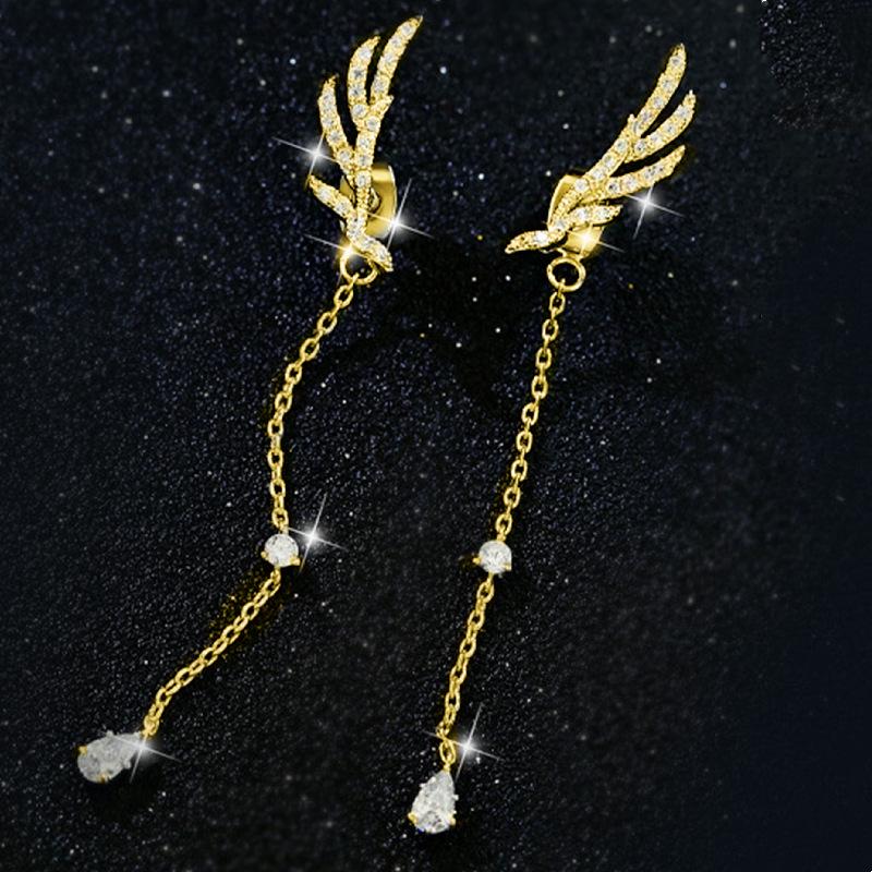Rhinestone Crystal Angel Wings Tassel Stud Earrings - Fashionable Accessories