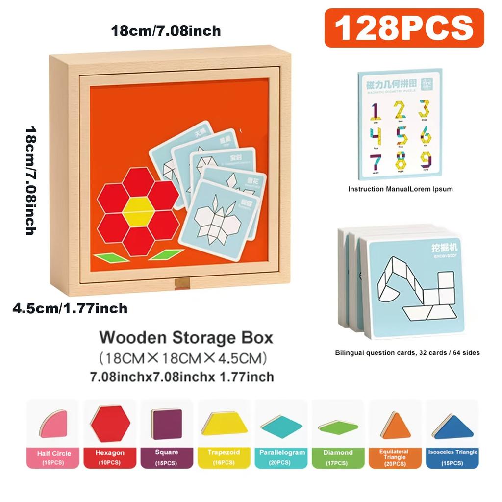 Creative Wooden Magnetic Tangram Puzzle Toys, Geometric DIY Block Puzzles With Smooth Durable Edges