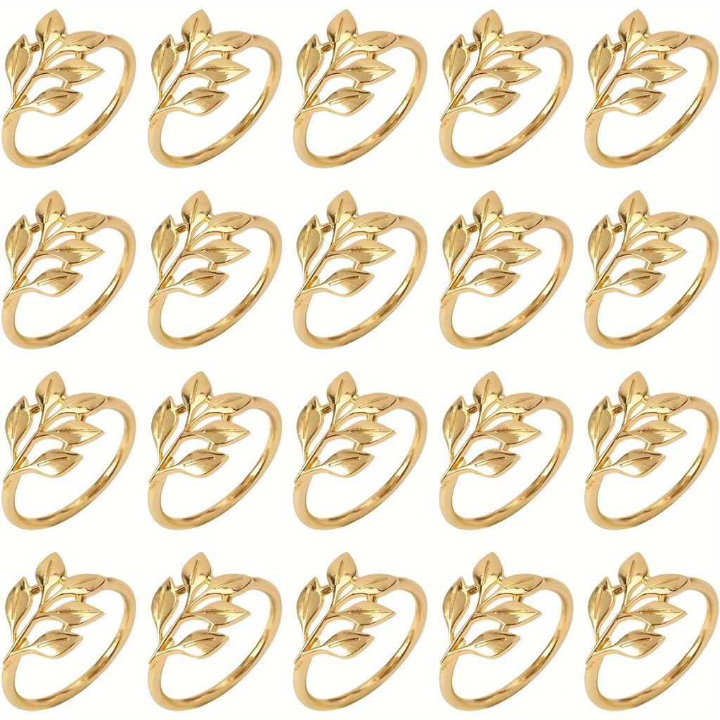 10pcs Golden Leaf Napkin Rings Elegant Metal Napkin Holders for Wedding Banquet Weddings Thanksgiving and Holiday Table Decor