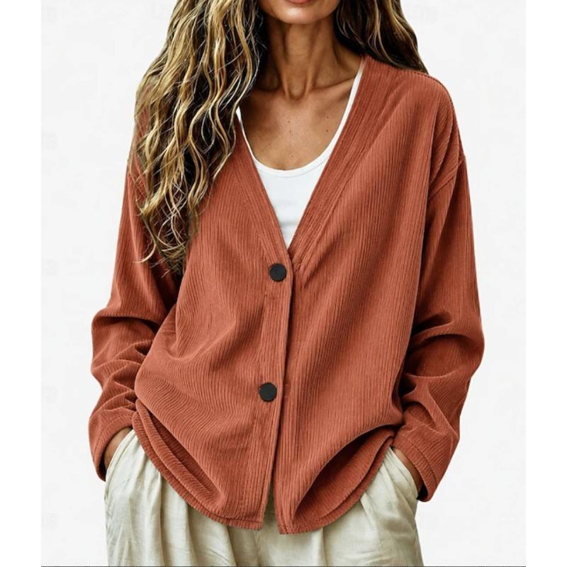 Women S Casual V Neck Button Corduroy Long Sleeve Cardigan Sweatshirt