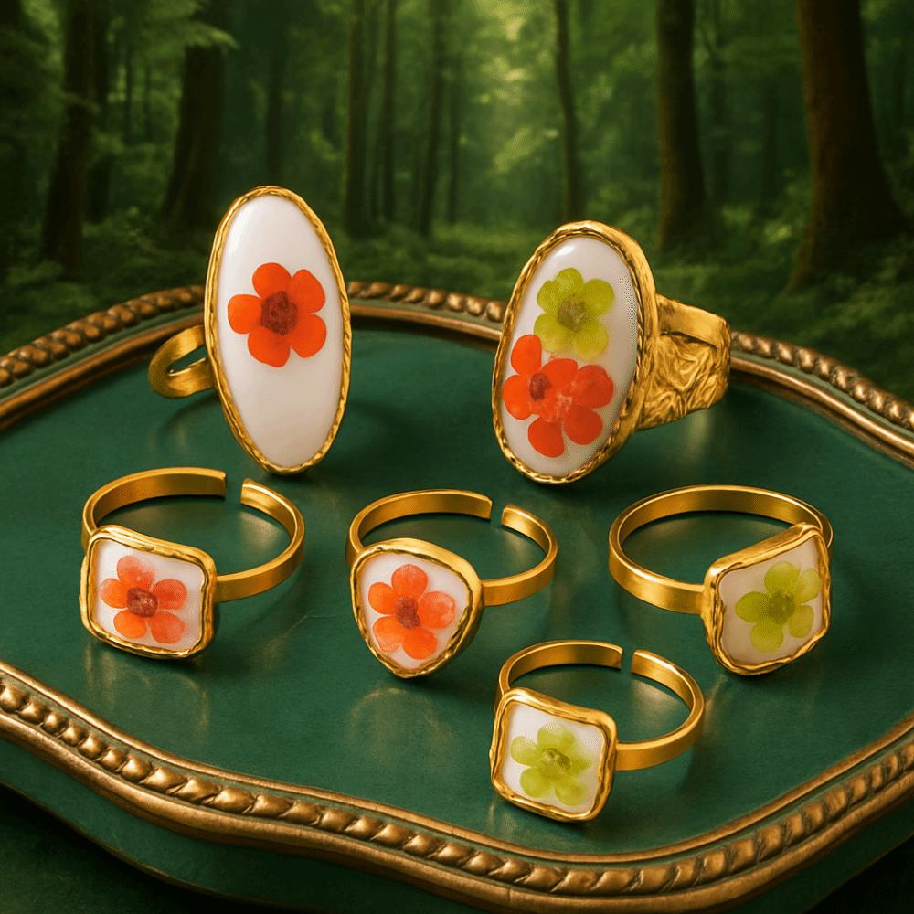 Geometric Summer Transparent Ring Stainless Steel Open Ring Retro Eternal Flower Ring  Couple