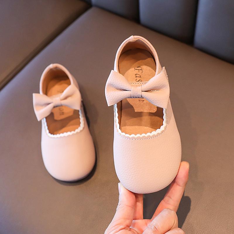 

Baby Girl s Princess Shoes Soft Leather Bowknot Cute Children Autumn Shoes 21-30 Toddler Light Comfy Solid Color Kids Flat Shoes 21-insole13.7cm розовый