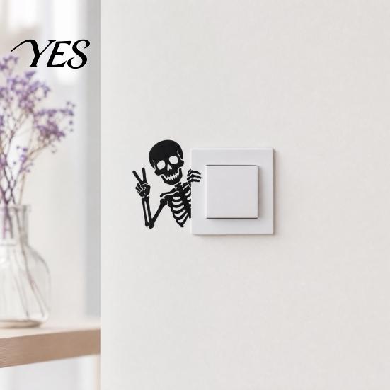 Switch Plate Decoration Funny Skeleton Sticker, Waterproof Light Decals, Self Adhesive Decor Decals Wall Art Decor, Removable for Bedroom Living Room