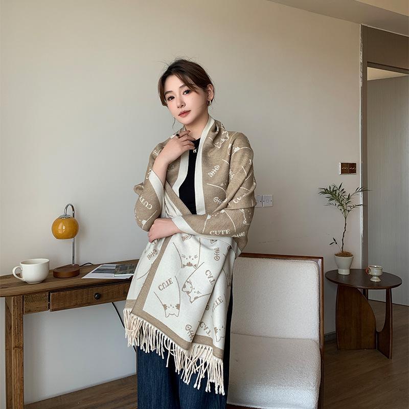 New Winter Double Cored Yarn Scarf Cute and Atmospheric Fashionable Scarf Thickened Warm and High End