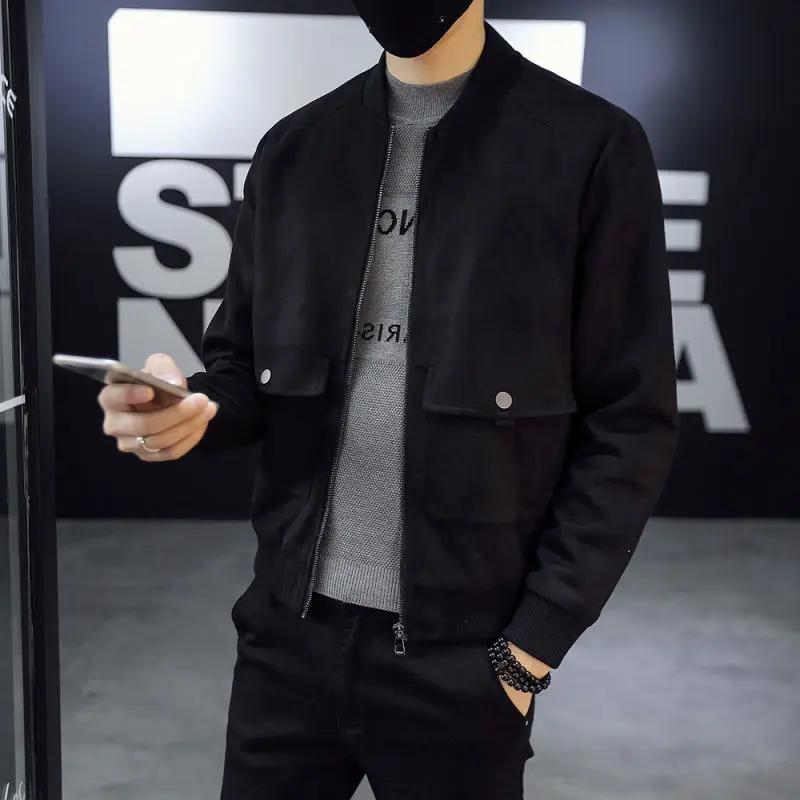 Men's Bomber Suede Leather Jackets Baseball Winter Sales of Slim Fit Male Cargo Coats Solid Color Harajuku New Clothing Fashion