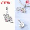 Silver 925 Colored Zircon Heart-shaped Pendant Beads Charm Fit Bracelet Jewelry Making Fine Gift for Women