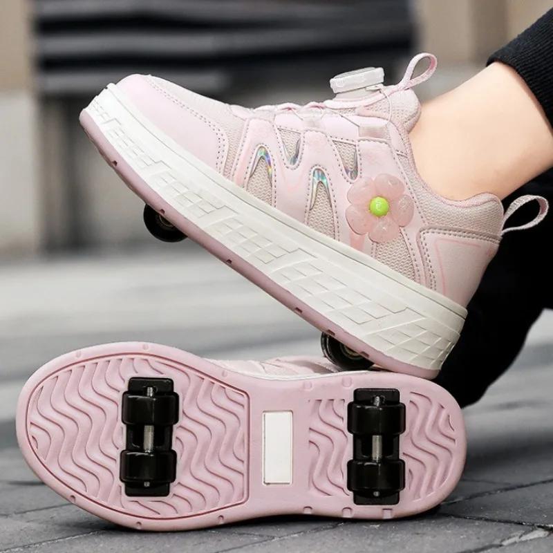 2-in-1 Speed Roller Skates Shoes Sneakers Unisex Retractable Wheels Outdoor Fun Fitness Kick Racing Roller Shoes Holiday Gifts