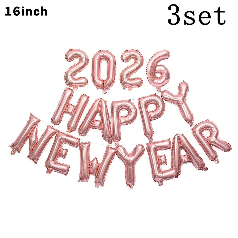 3 Sets 16 Inch Crown 2026 Number Aluminum Foil Balloon For Christmas New Year Decoration Festive Party Supplies Christmas Decor