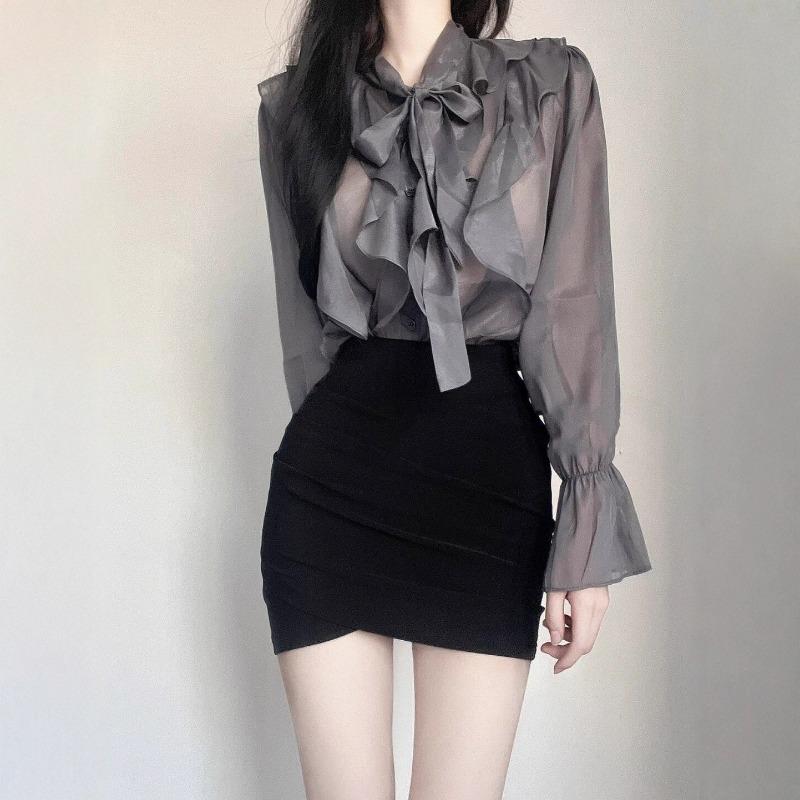 Black Women Summer High Waist Tight Hip Wrap Mini Skirt Sexy Professional Skirt L чёрный