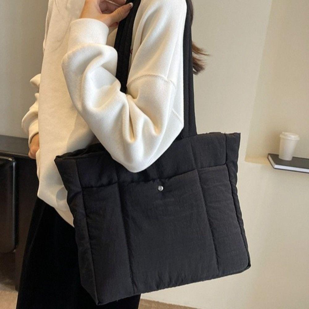 Solid Color Lady Laptop Handbags Large Capacity Women Cloud Tote Bag Puffer Shoulder Bag  Female