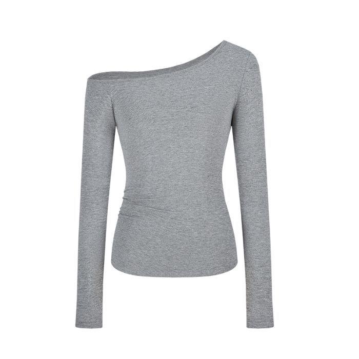 High-Quality Retro French Off-Shoulder Long Sleeve Women's T-Shirt