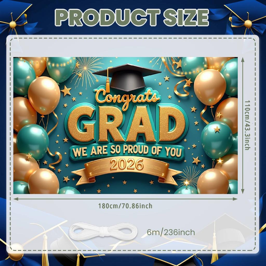 Grad Event Backdrop Graduation Cap Class Of 2026 Background Graduation Display Gold Triangle Bunting Graduation Party Banner