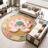 Lotus-Round Rug – Easy-Clean Meditation  Living Room Decor Rug with Chinese Floral Motif