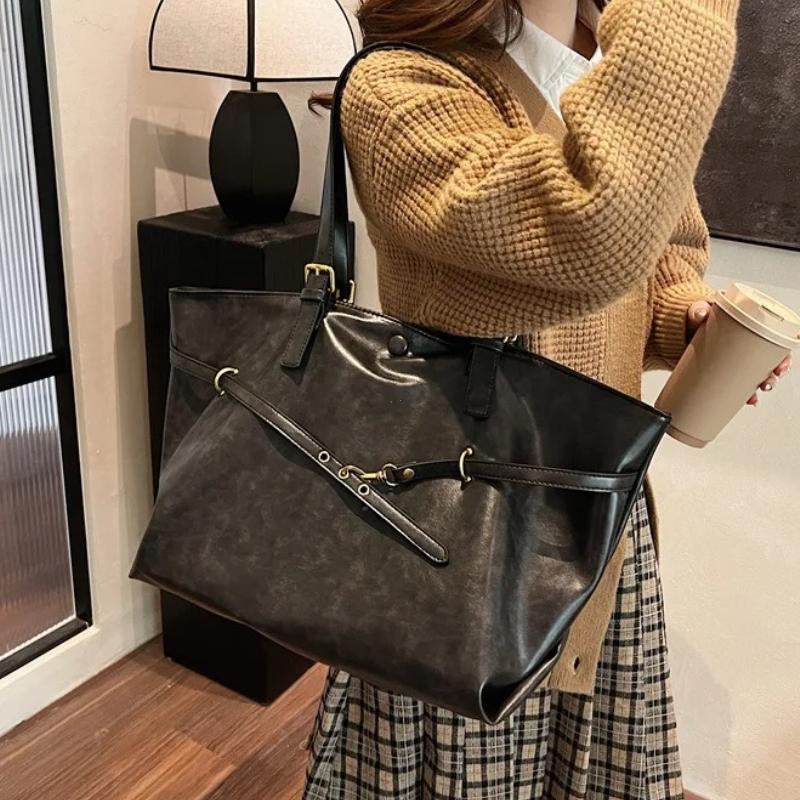 

Large Sized Tote Bags For Women Soft PU Leather Pure Color Large Capacity Shopper Shoulder Crossbody Bag Handbags