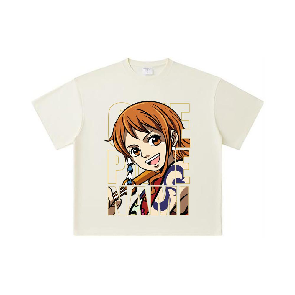 260 GSM Double Yarn 32 Count 100% Cotton One Piece V61 Nami Print Unisex Heavy Cotton T Shirt