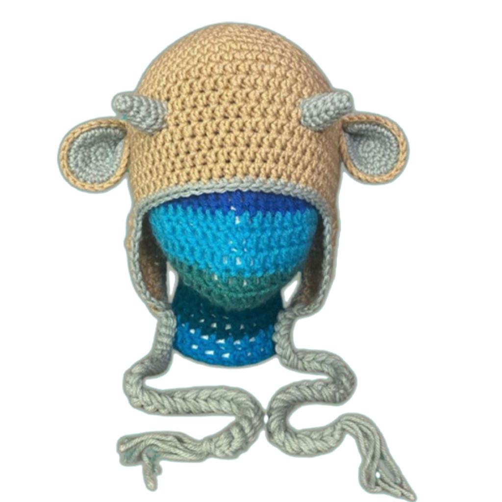 Cartoon Crochet Hat Winter Beanie Cap Long Rabbit Ear Skull Cap Cosplay Party Hat for Teens Adult Universal Headdress