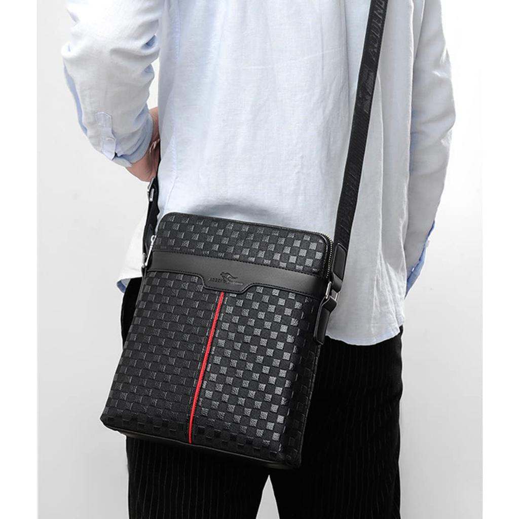 Cevins Shoulder Crossbody Messenger Simple and Body PU Fits iPad Size Men's Bag, Bag, Bag, Casual, One-Shoulder Bag, Leather, 10.5 (Black, D)