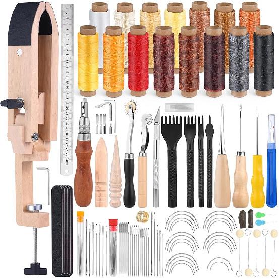 Stitching Pony, Leather Stitching Pony Clamp-Table Desktop Pony Horse Clamp with Sewing Needles, DIY Leather Stitching Clamp, 96 PCS Leathercraft