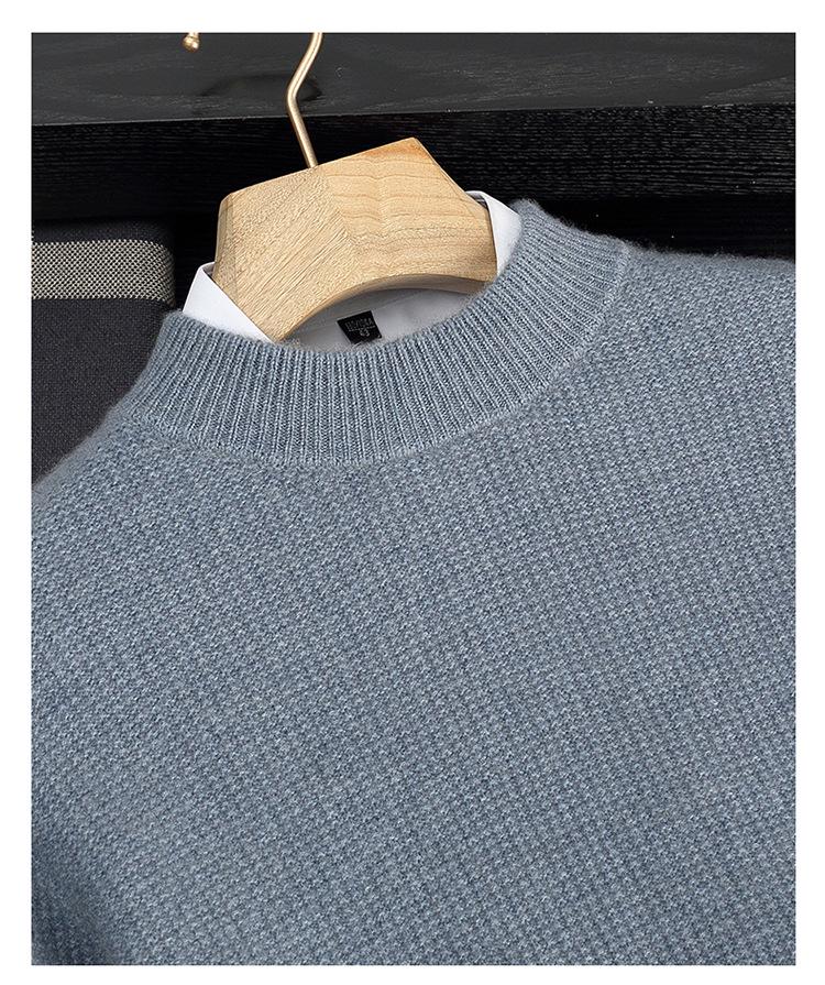 Men's Double-Ply Jacquard Cashmere Sweater - Thick, Half-High Neck, Loose Fit for Autumn/Winter Fashion.