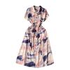 Elegant Dress Women's Summer Dress New Arrival Elegance Print Shirt Skirt Stylish Pocket Waist-Tight Single-Breasted Dress