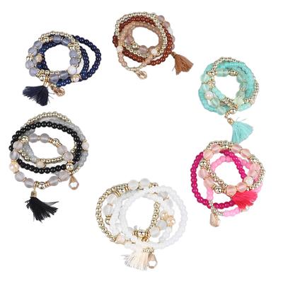 24Pcs Beaded Bracelets Colorful Stretchy Rope Stackable Smoothing Multilayer Bracelets for Party Travel Outing