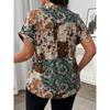 Plus Size Women's Summer New Fashion Painted Floral Print V Neck Short Sleeved Top