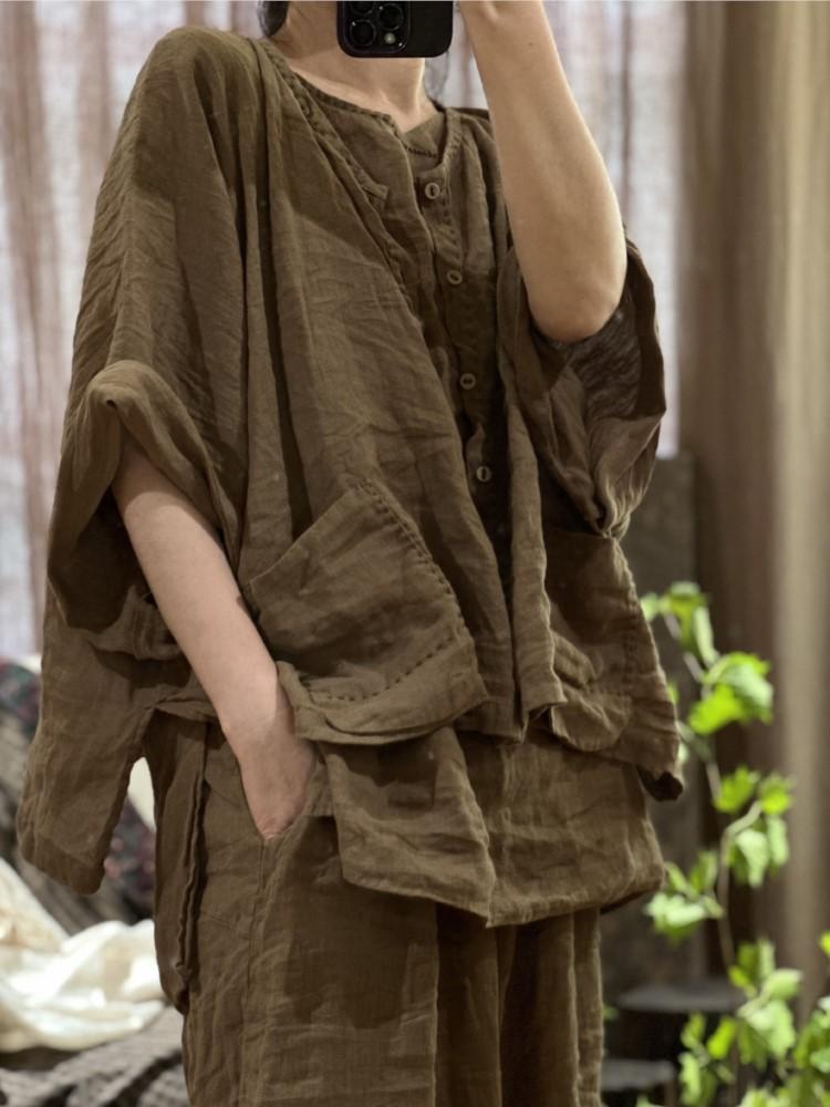 

Johnature женские винтажные льняные рубашки с вышивкой, лоскутные топы с круглым вырезом и длинными рукавами, осенние однотонные рубашки